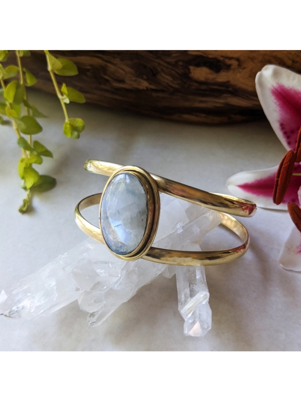 Nwt Baizaar Moonstone Cabochon Brass Cuff View 4